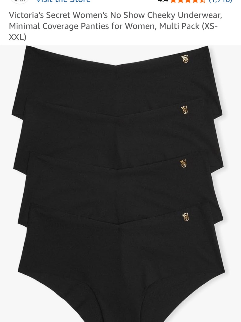 Victoria's Secret Black No-Show Cheeky Panty Set with Gold Logo - 4-Pack